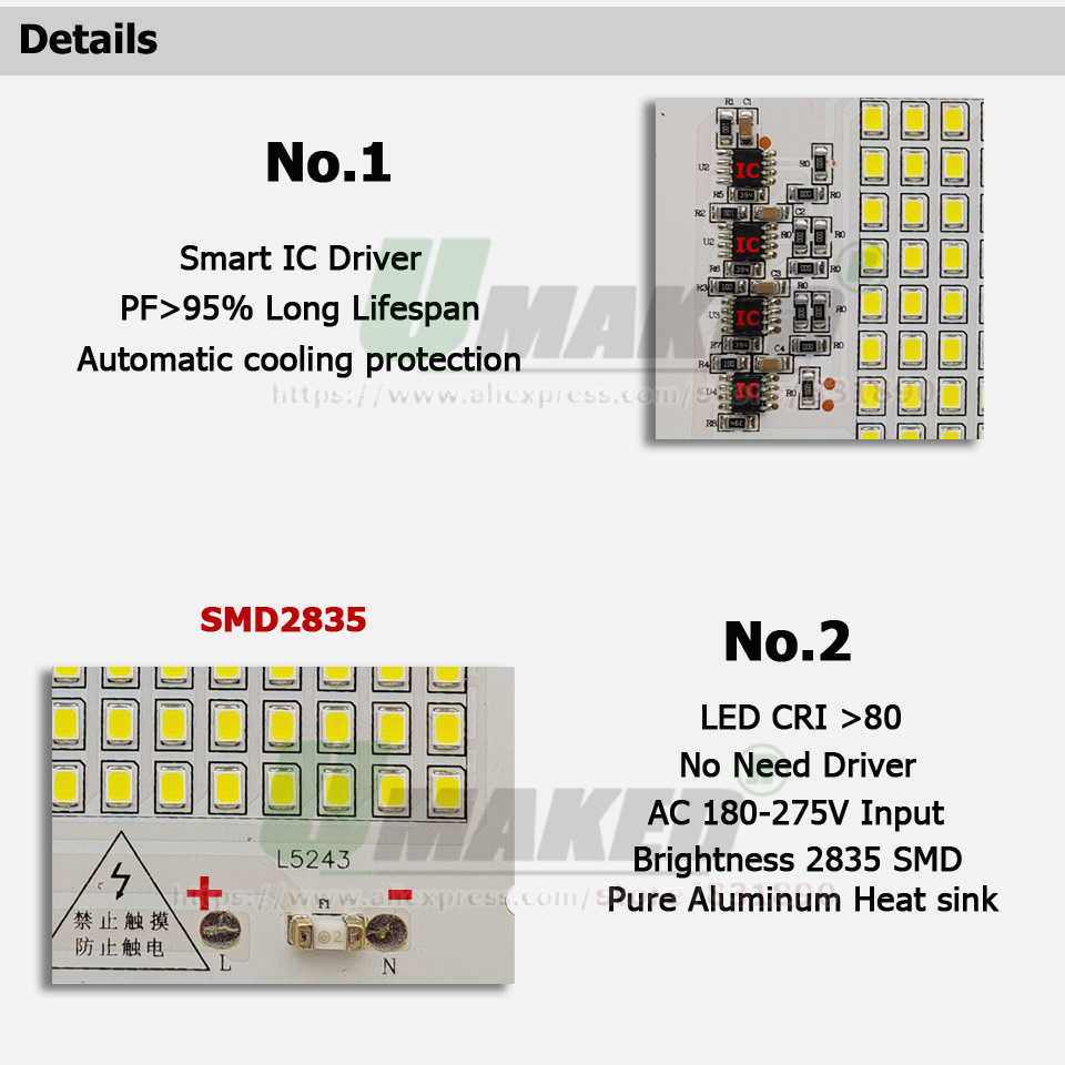 AC220V LED PCB 10W 20W 30W 50W - đánh giá và giá Flood Tray Table