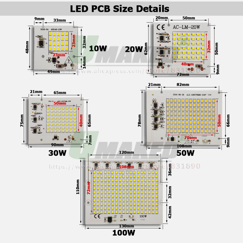AC220V LED PCB 10W 20W 30W 50W - đánh giá và giá Flood Tray Table