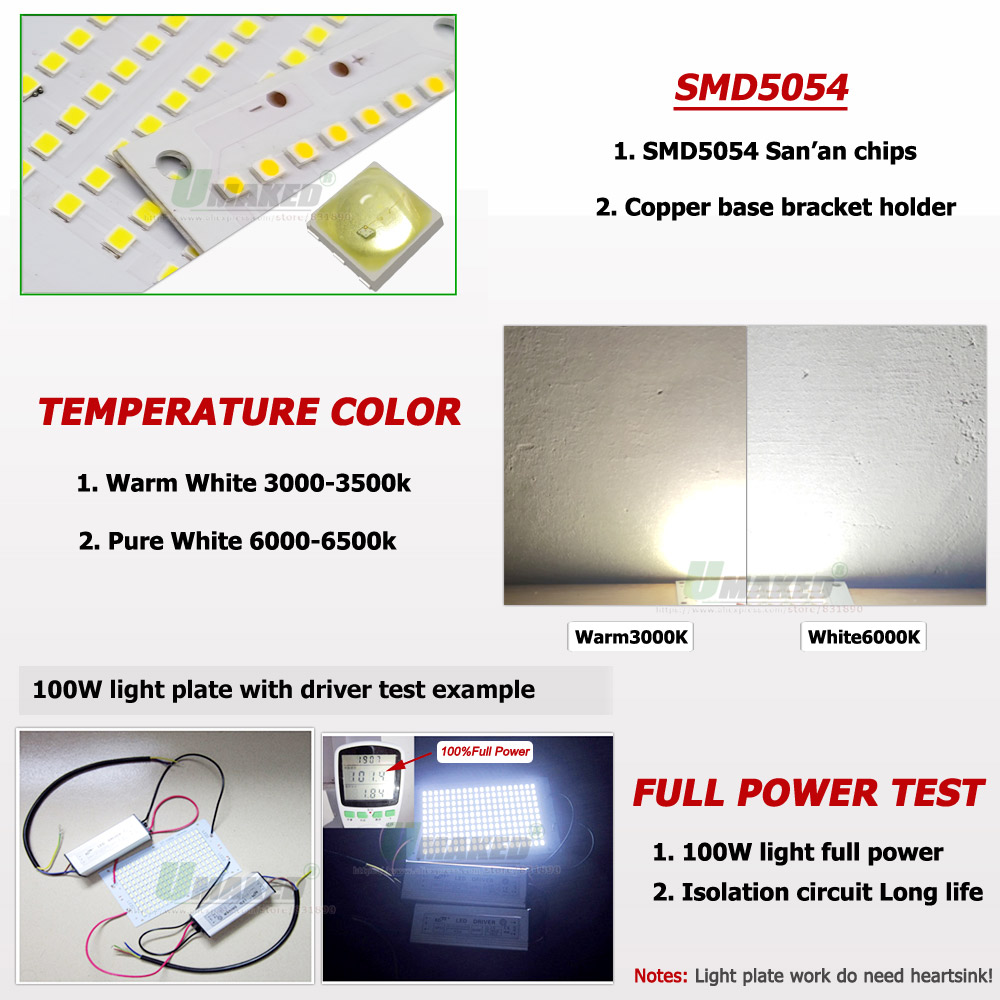 1Pc LED PCB SMD5054 Đèn Pha Nh - đánh giá và giá Flood Tray Table